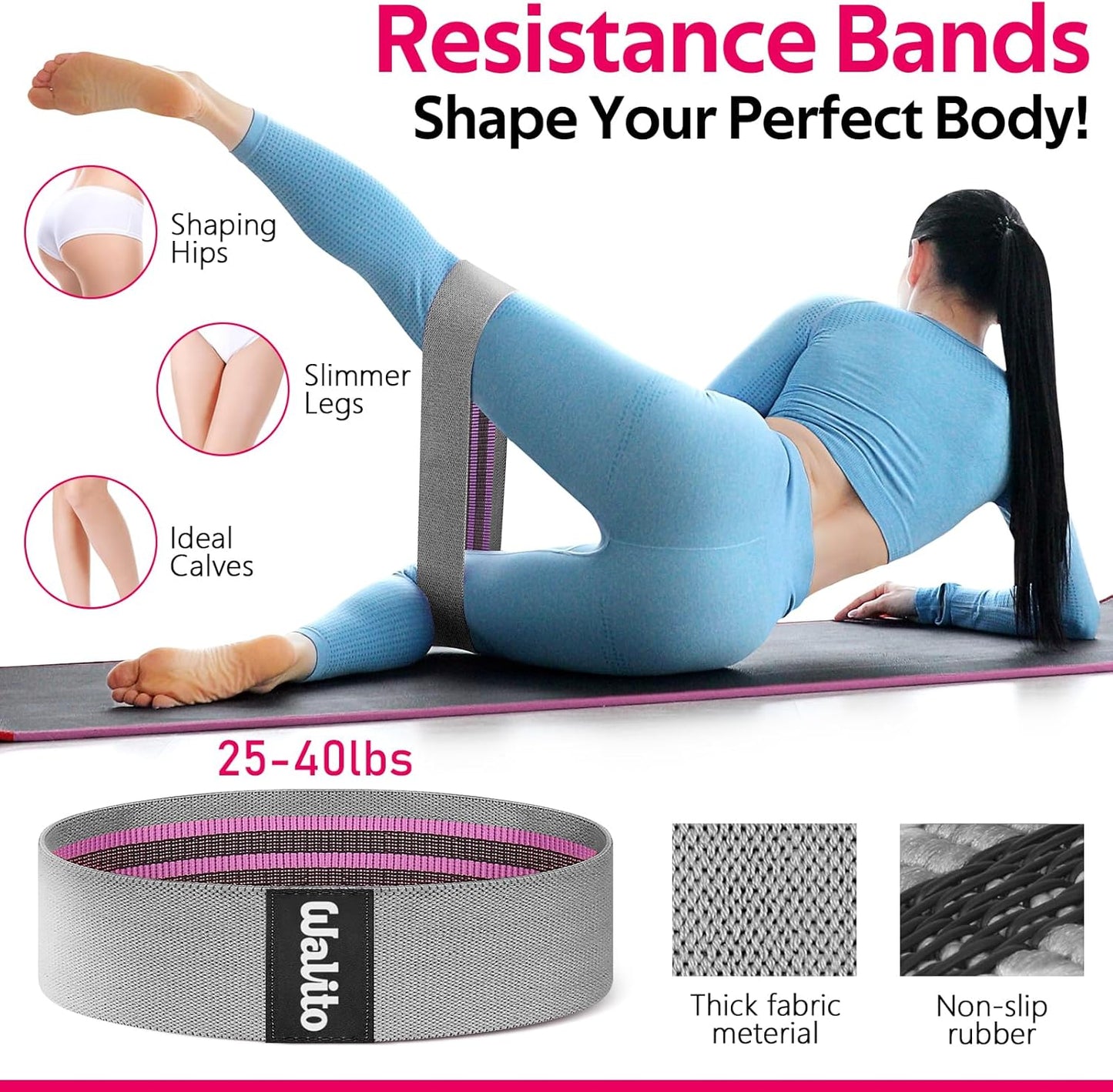 WALITO Barbell Pad Set - 8Pcs Hip Thrust & Squat Pad with Ankle Straps & Resistance Bands