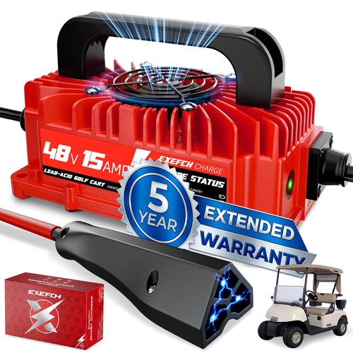 EXEFCH 48 Volt 15 Amp Golf Cart Charger with 3 Pin Triangular Plug for EZGO RXV TXT Only for Lead Acid Battery