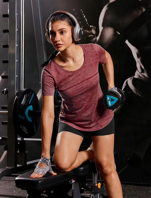 Kimmery Women's Criss Cross Back Yoga Shirt - Short Sleeve Round Neck | Stylish & Comfortable Fit