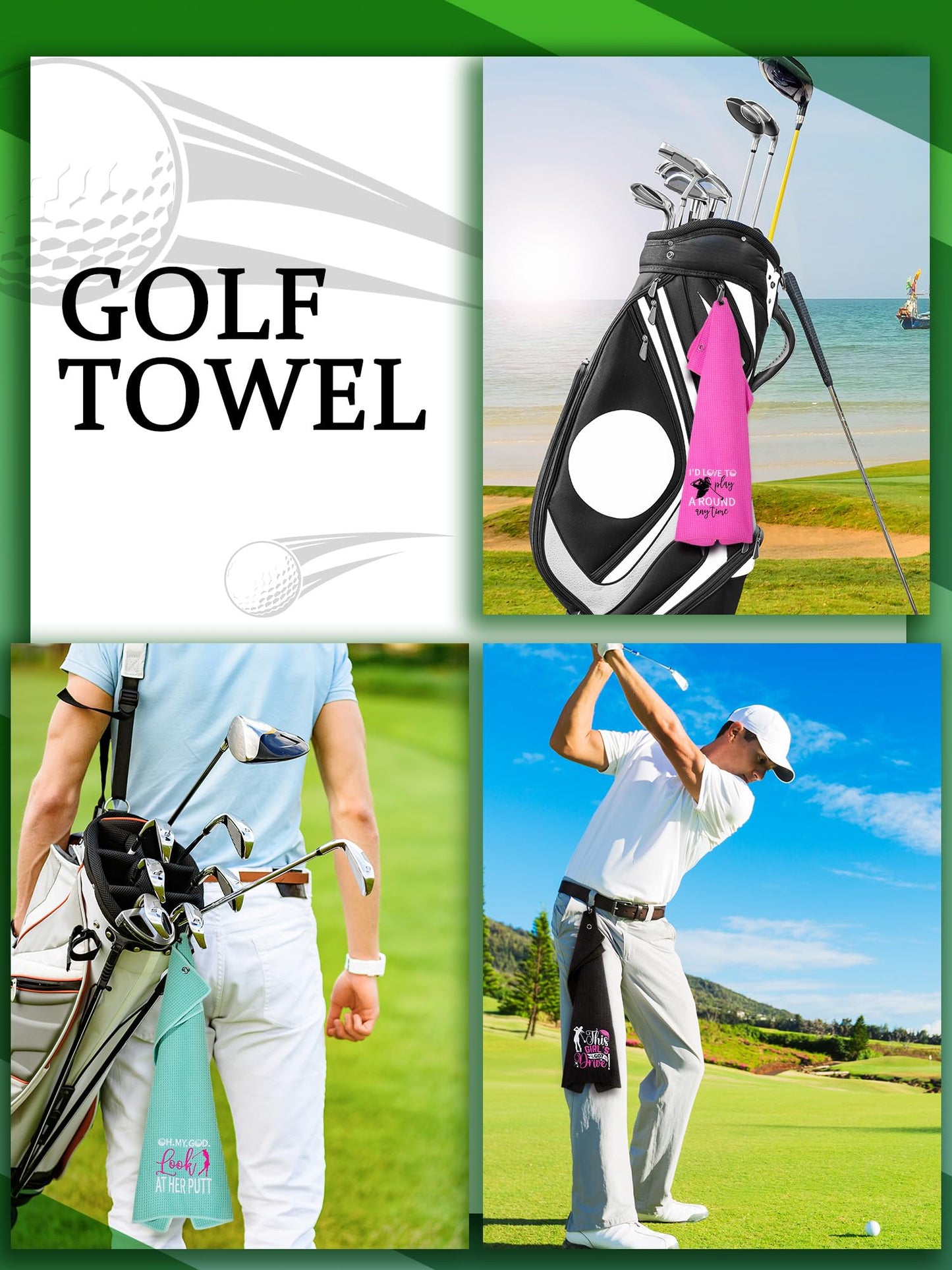 Hosuly 4 Pcs Funny Golf Towel Microfiber Embroidered Golf Ball Towels for Golfbags with Clip Golfclub Men Women Birthday Gifts for Golfball Fan Retirement Present 24 x 16 Inch(Chic Style)