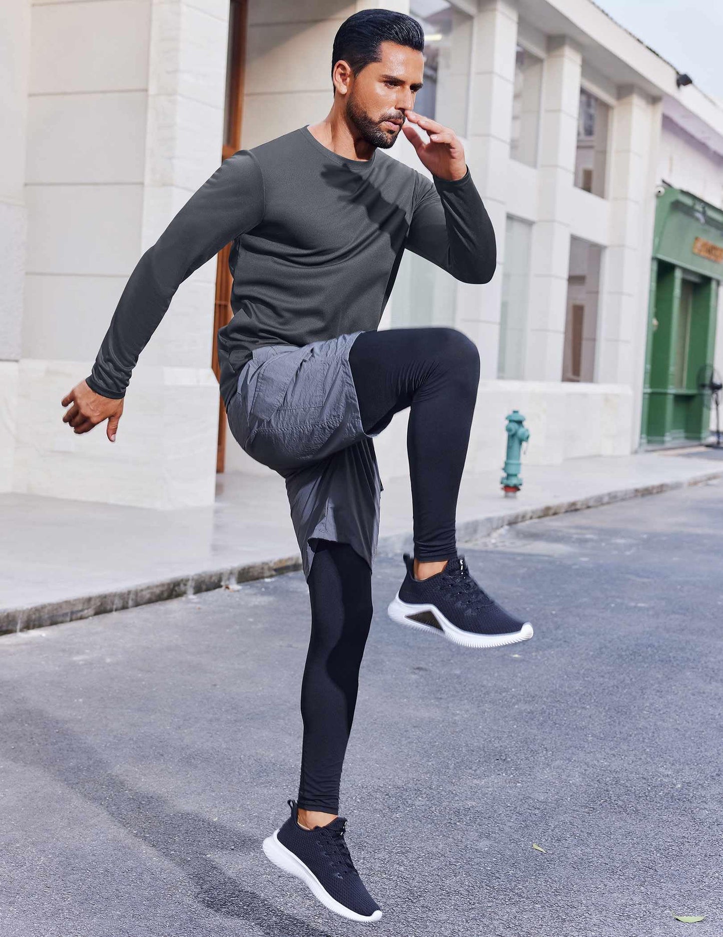 COOFANDY Men's Quick Dry Running Shirt Long Sleeve Athletic Rash Guard Fishing Shirt - Dark Grey