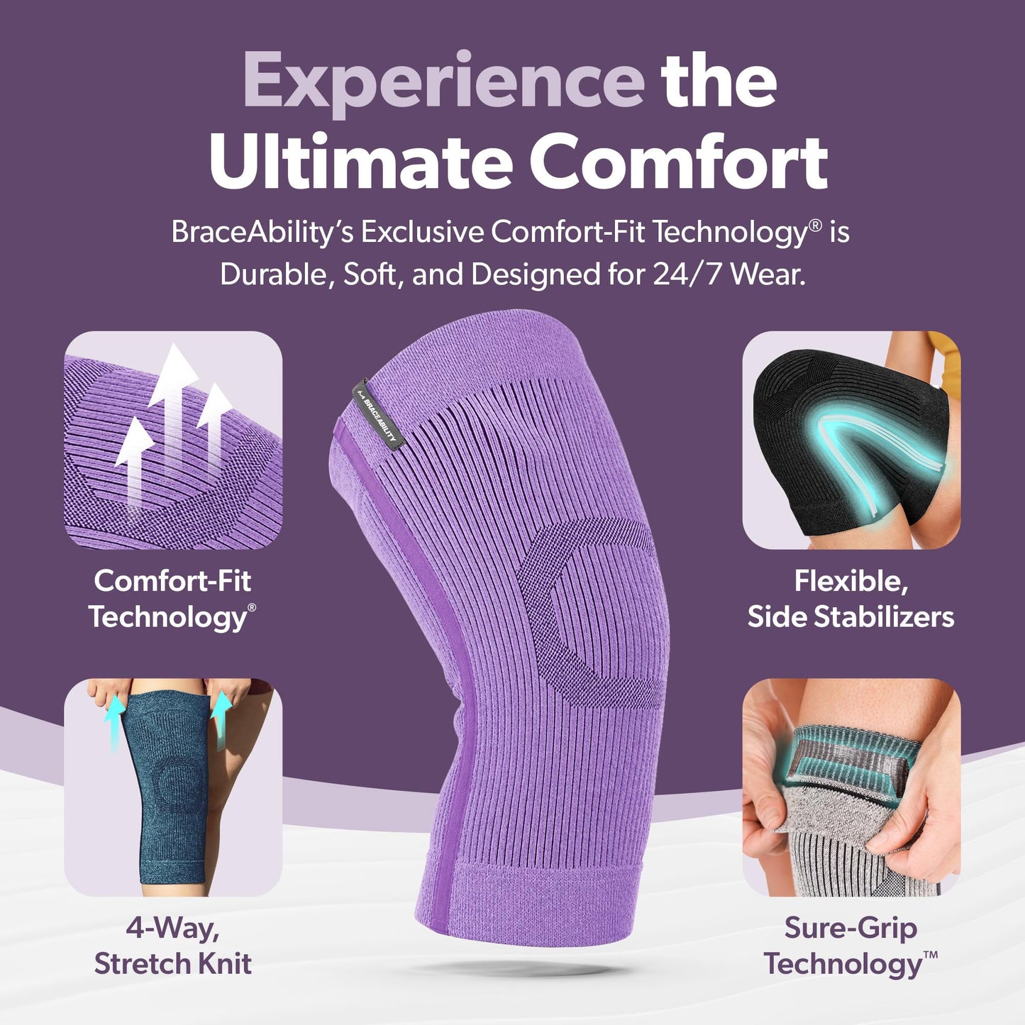 BraceAbility Knee Compression Sleeve - Knit Knee Pain Brace for Men or Women, Arthritis Relief, Meniscus Tear, Running, Workout, Sports, Swelling, Athletic Support for Joint Stability (XL/2XL Gray)