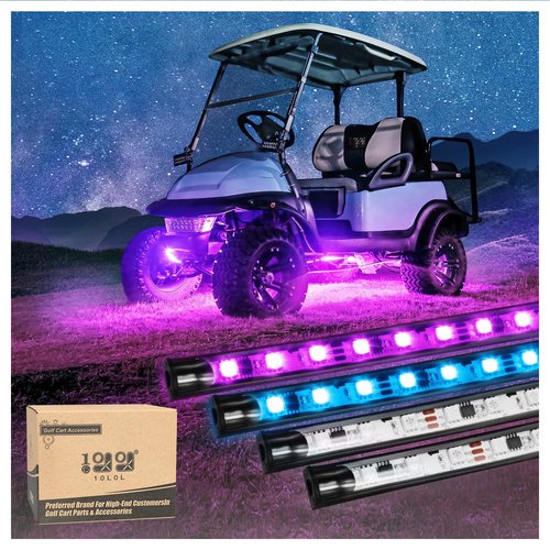 10L0L 4PCS Golf Cart Underbody Light Kit, Underglow LED Light Strip for Yamaha EZGO Club Car, 24 Modes Multicolor RGB Music Sync IP67 Waterproof