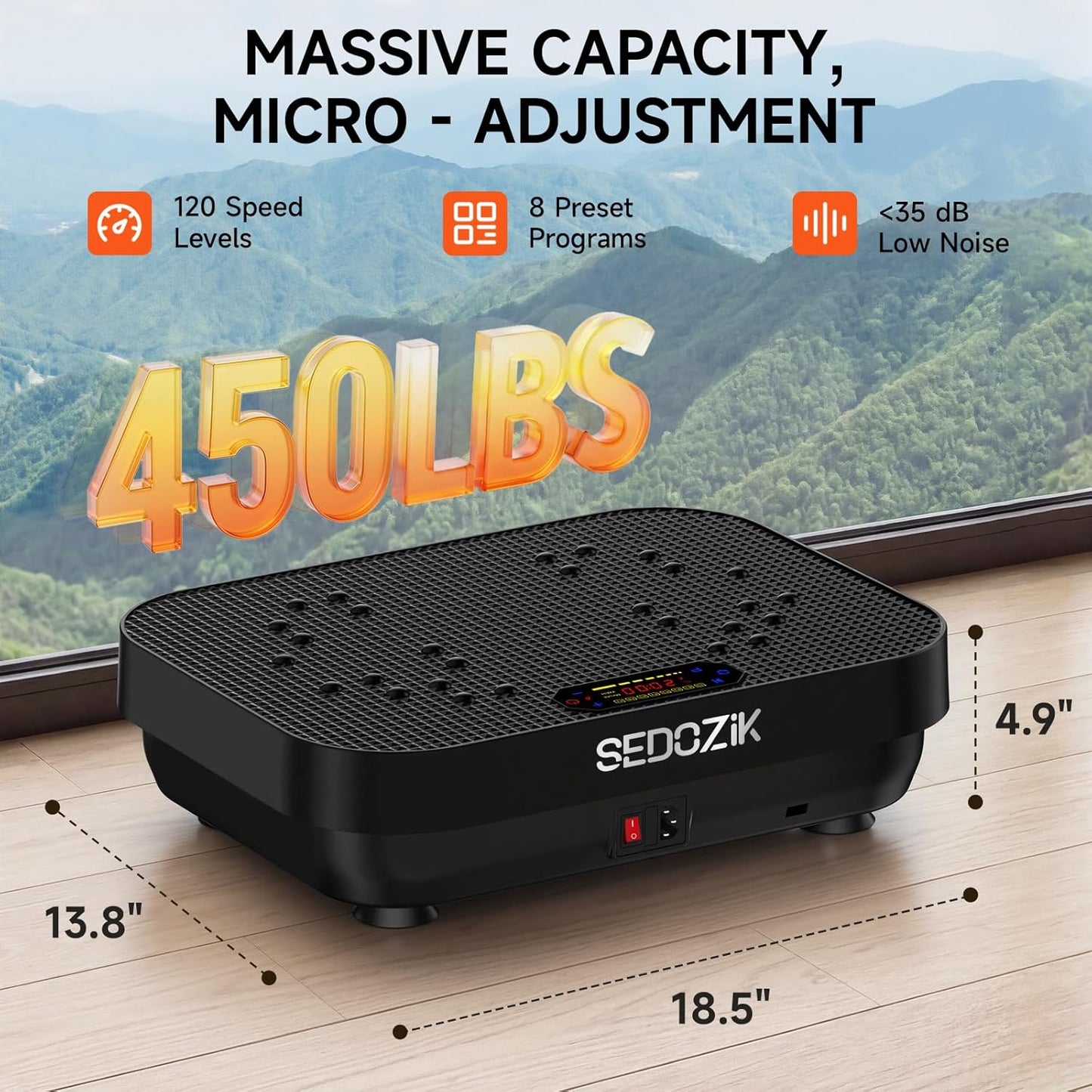 SEDOZIK Vibration Plate Exercise Machine - 450lb Capacity Whole Body Shaker Board for Weight Loss | Bluetooth, 120 Speeds, Resistance Bands