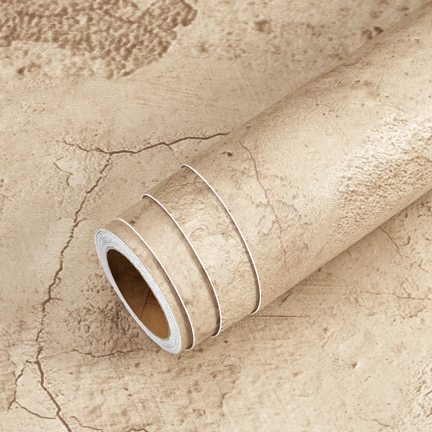 Livelynine Tan Concrete Wallpaper Peel and Stick Beige Tones Limewash Accent Wall Paper for Bedroom Bathroom Apartment Friendly Removable Cement Concrete Contact Paper for Walls Countertops 15.8x78.8"