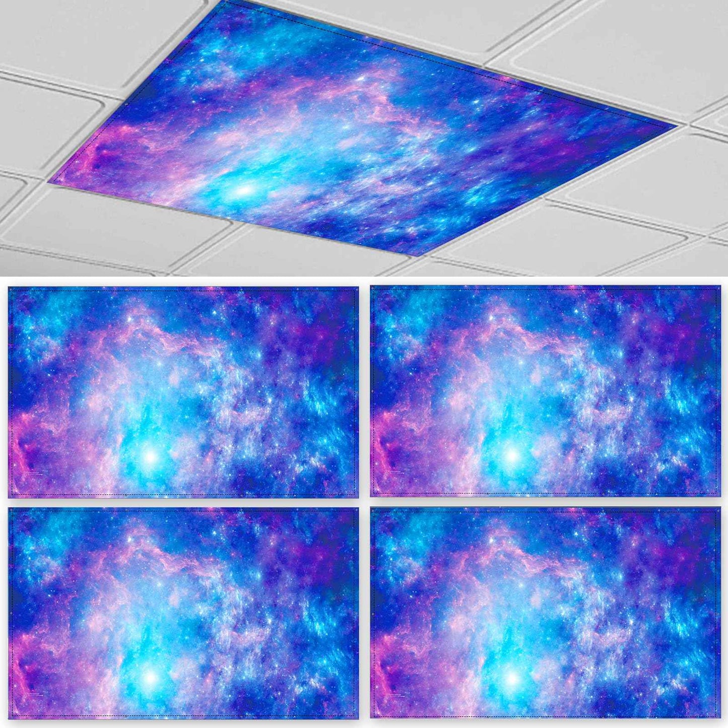 4 Pcs Fluorescent Light Covers for Ceiling Lights Classroom, Stylish Fluorescent Lampshades Classroom Light Covers Magnetic, Modern Ceiling Light Cover for Office, Home, Hospital (Purple Galaxy)