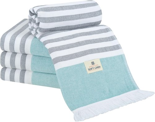 American Soft Linen 100% Cotton Turkish Peshtemal Beach Towels - 4 Pack, 35"x60", Sky Blue