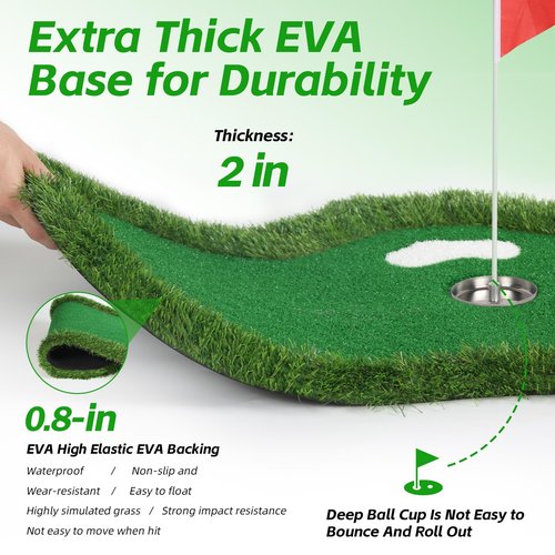 Floating Golf Green for Pool, Floating Chipping Green Mat for Pool, Lake, with Ball Picker, Drift Floating Golf Putting Turf Game Set for Golfersplay and Improve Skills in Outdoor and Pool Games
