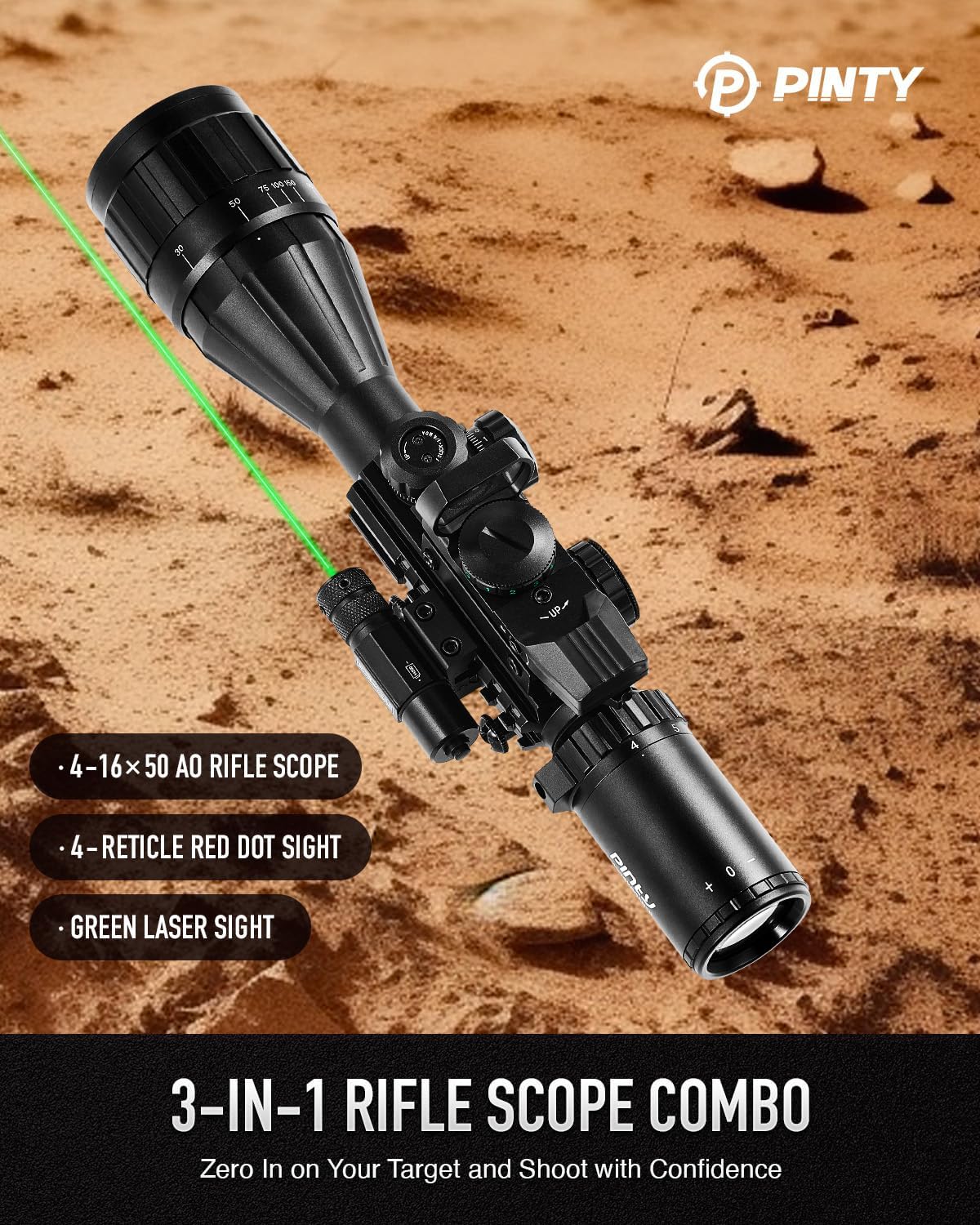 PINTY Tactical Rifle Scope Combo - Illuminated Optics & Red Dot Sight | 3-9x32, 4-12x50, 20mm Picatinny Rail