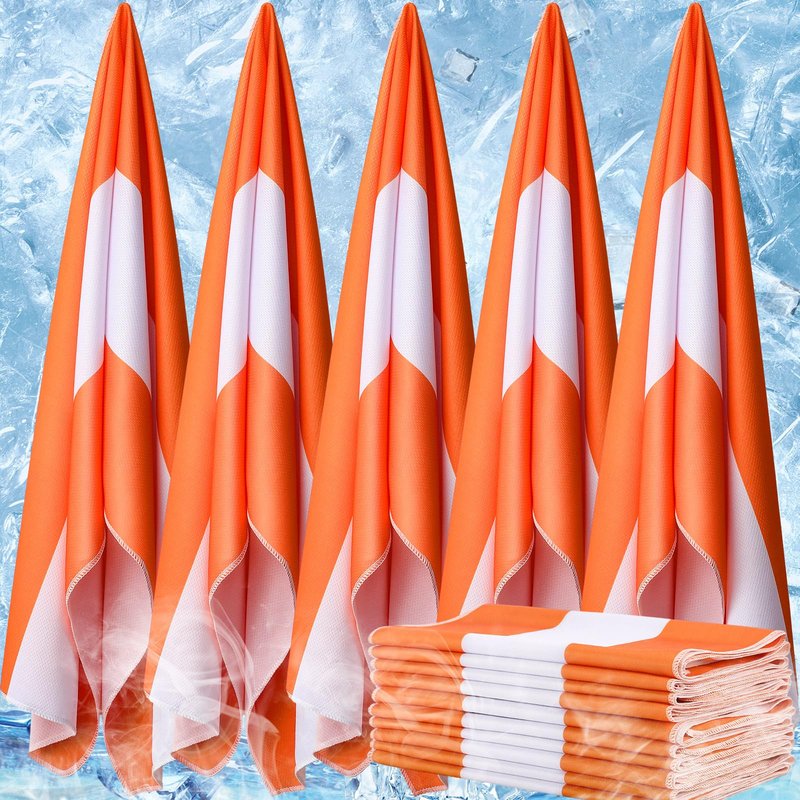 Coume 20 Pieces Cooling Towels Bulk for Neck and Face 40 x 12 Inch Double Layer Microfiber Soft Breathable Chilly Orange Cold Towels for Gym Yoga Camping Running Workout Travel Sports
