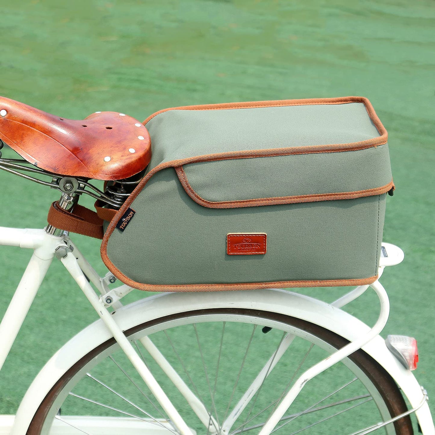 TOURBON Canvas Bicycle Pannier Bike Rear Rack Insulated Trunk Cooler Bag (Green)