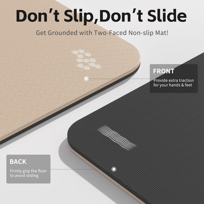 PAIDU Yoga Mat 8mm Super Thick TPE Fitness Mat | SGS Certified | Non-Slip, Odorless & Tear-Resistant | Unisex with Strap | for Yoga, Pilates, Meditation & Home Workouts (Beige&Black)
