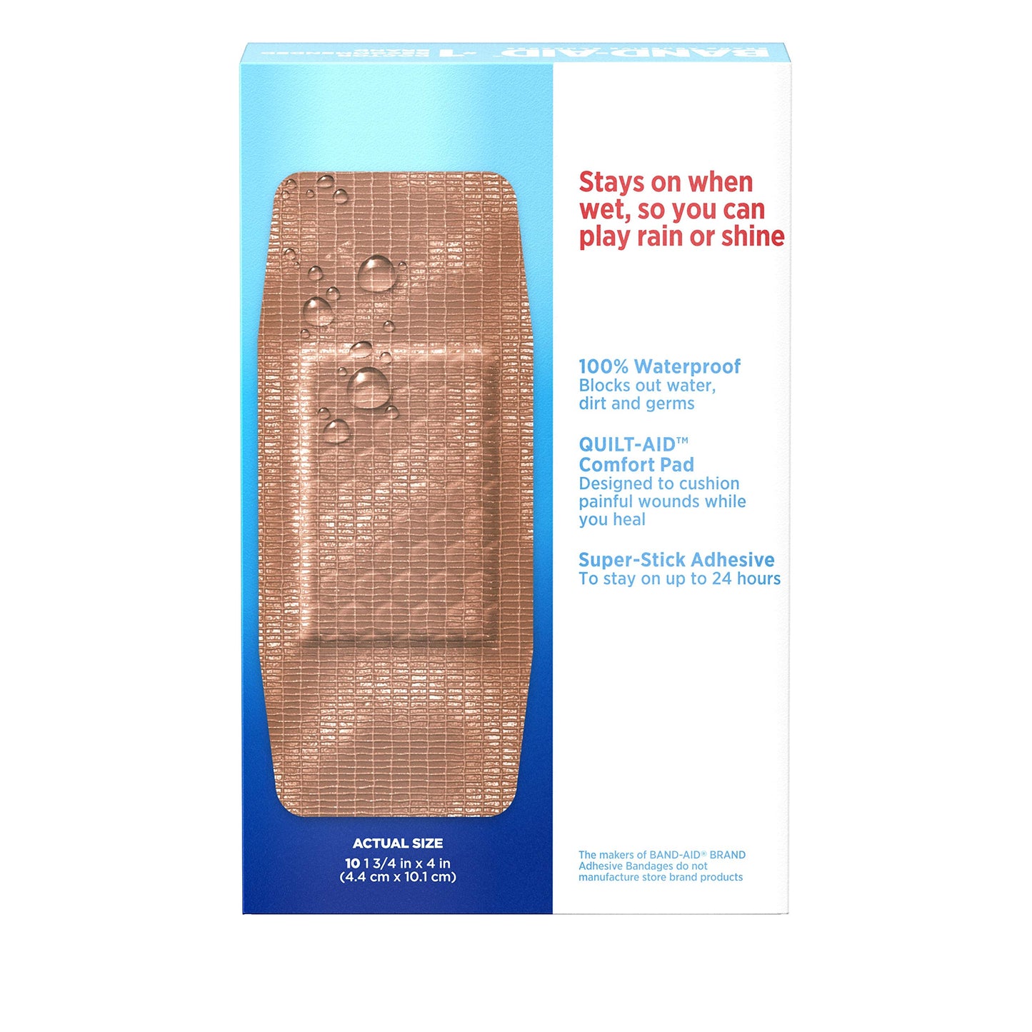 Band-Aid Brand Water Block Tough Strips Adhesive Bandages for First Aid Wound Care, Durable Waterproof Bandages to Protect Minor Cuts, Scrapes & Burns, Sterile, Extra Large, 10 ct