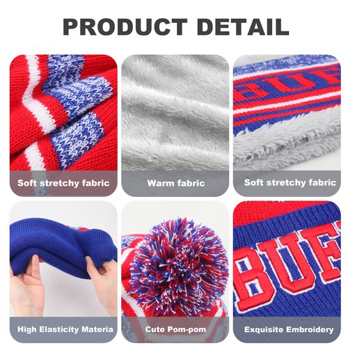 Buffalo Winter Beanie Hat Circle Scarf Set, Warm Football Knit Beanie Hat, Neck Warmer Scarves, Stylish Pom Pom Beanie Cap, Winter Gifts for Sport Fans with Stickers