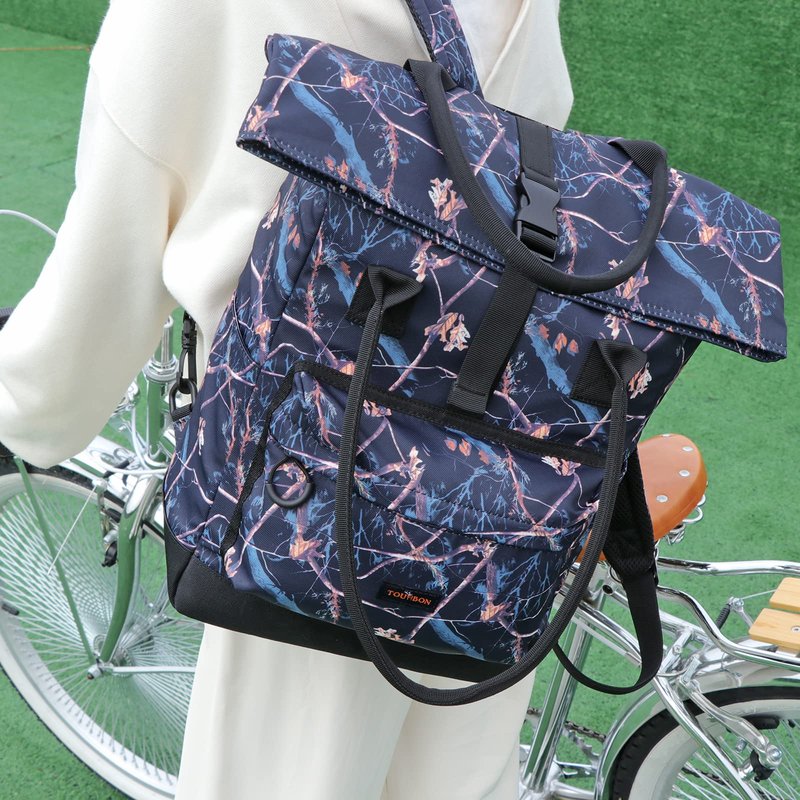 TOURBON Nylon Roll-top Clip-On Bike Panniers Women's Shoulder Tote Bag (Black)