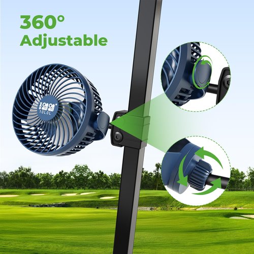 10L0L Golf Cart Fan for All Golf Carts With 56Hrs Runtime - 8000mAh Battery, 3-Speed Cooling, Built-in LED Light, Power Bank Function - Stable ABS Design