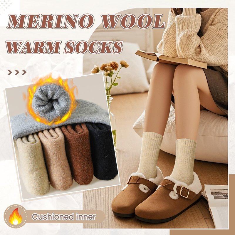 SeeyAN Merino Wool Socks For Women Hiking Winter Boot Thermal Warm Thick Cozy Work Crew Socks 5 Pairs (Brown/Khaki/Grey/Black)