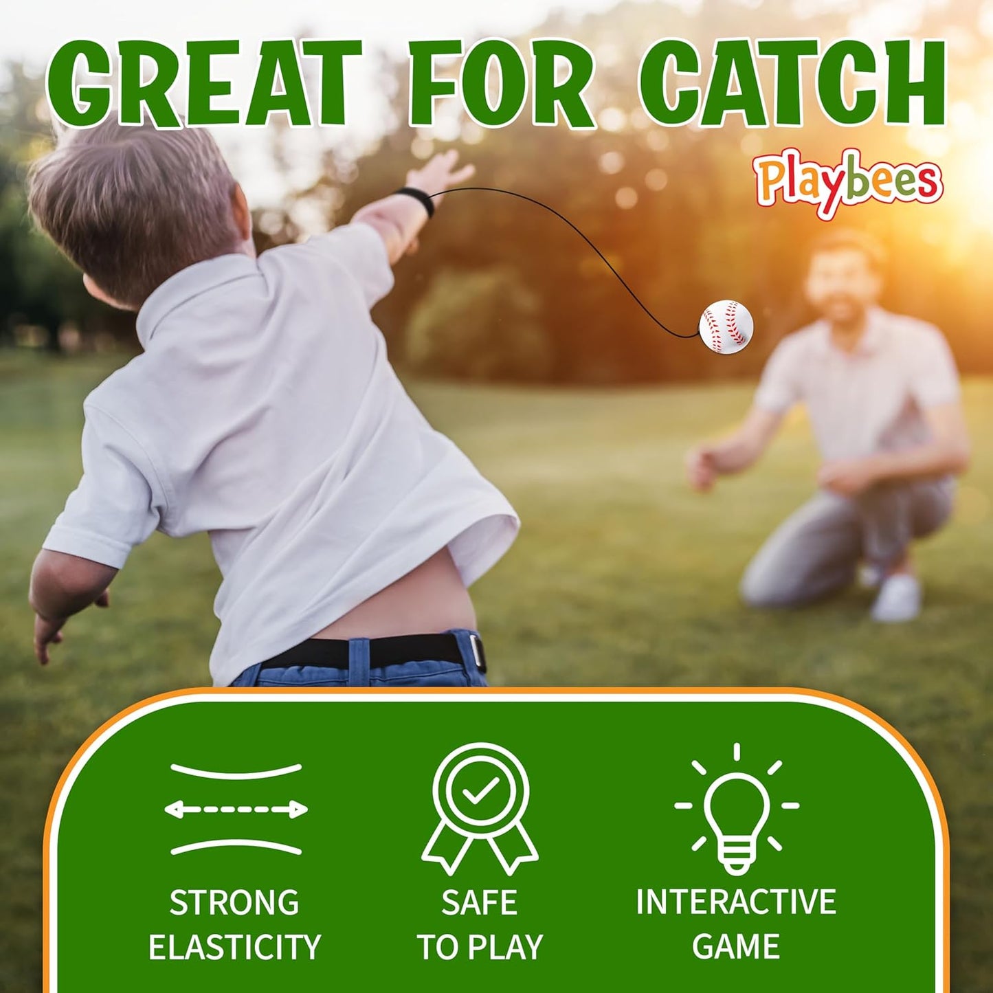 Playbees Reactive Practice Baseballs - Elastic Cord for Training & Outdoor Fun | 6 Pack for Kids