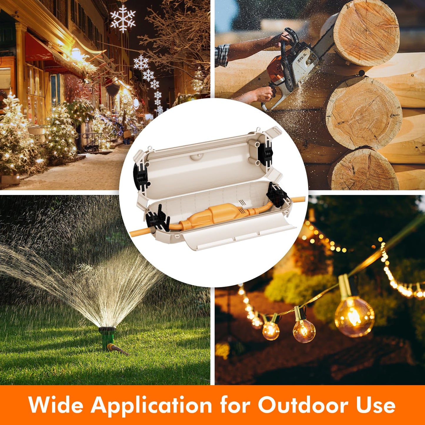 RESTMO 2 Pack Compact Outdoor Extension Cord Cover, IP44 Waterproof Box and Safety Housing Case, Ideal to Protect Outdoor Plugs, Electrical Connections, Holiday Decoration Lights, Size Small, Almond