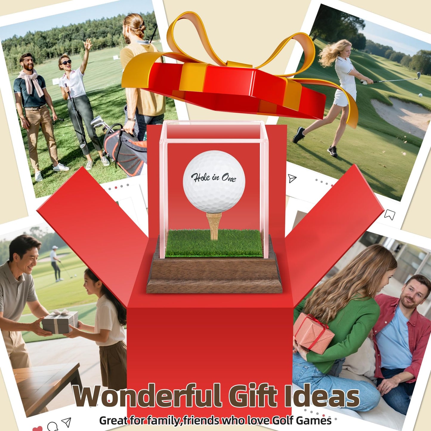 Golf Ball Display Case Hole in One Golf Ball Display Case Walnut Wood Base Acrylic Golf Ball Holder Display Uv Protection Golfball Stand,Golf Office Decor Gifts for Men