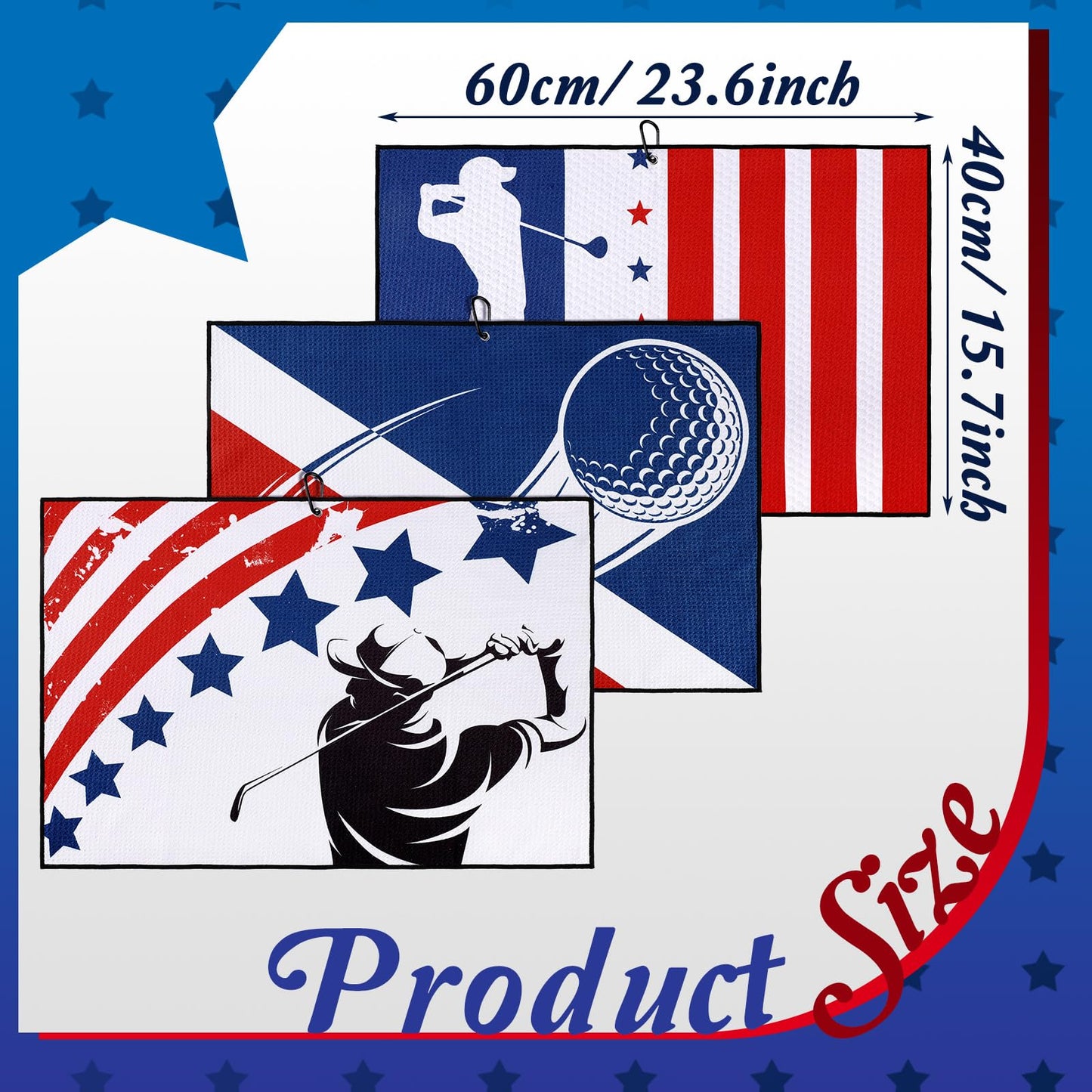 Mixweer 3 Pcs Microfiber Golf Towels - American Flag Sports Towel with Clip, 24 x 16 Inch