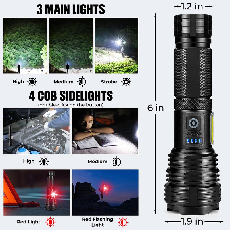 Flashlight Rechargeable Flashlights High Lumens, 99,000 LM Bright LED Flashlight Powered Flash Light, USB Rechargeable Flashlights & Waterproof Handheld Flash lights for Home Camping Hiking(2 Pack)