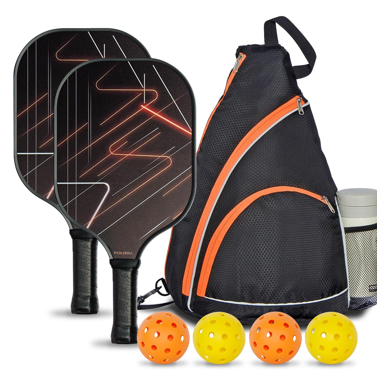 Pickleball Paddles Set of 2 with 4 Indoor/Outdoor Balls & Backpack - Lightweight Fiberglass Surface, Polypropylene Honeycomb Core for Enhanced Control and Power