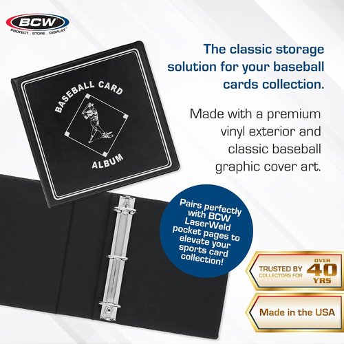 BCW Supplies 3" Baseball Album - Black | Premium Durable Binder for 90 Cards | Heavy-Duty D-Ring for Lasting Protection