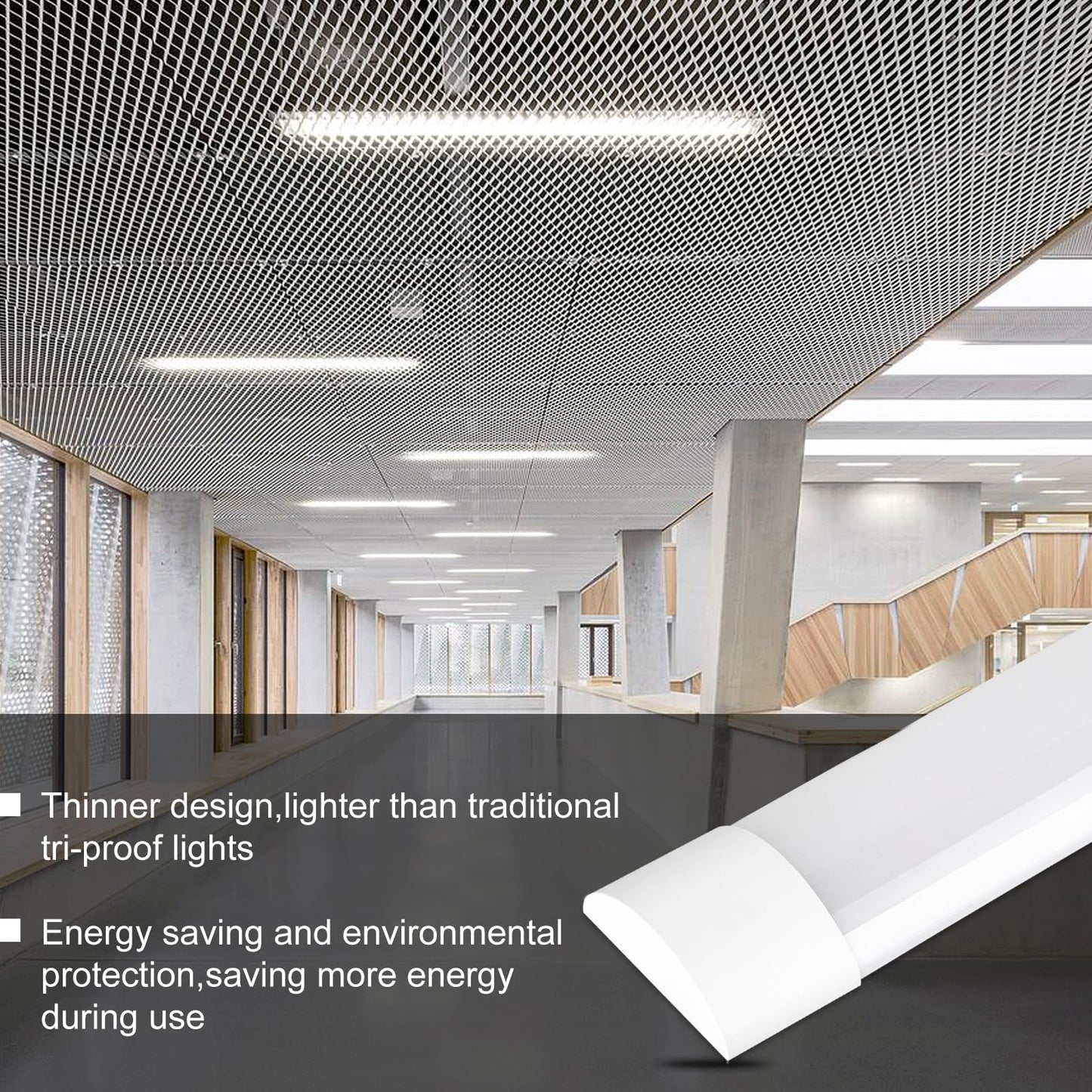 KILIPOL 2FT LED Batten Light, Ceiling Surface Mounted Slim LED Tube Lights, 20W 4000K Neutral White for Office, Shop, Garage, Home, 8 Packs