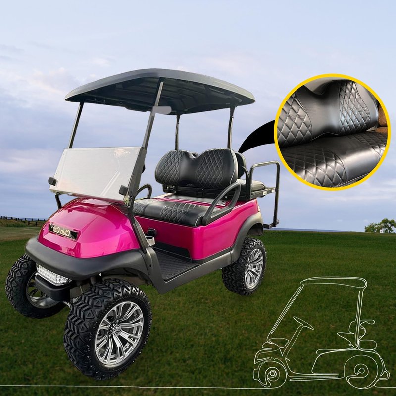 Golf Cart Seat Cover | Universal Fit for EZGO Club Car DS & More | Replacement Golf Car Precedent Accessories | Durable Waterproof Front Seat Cover with Diamond Stitching | A2Z - Black