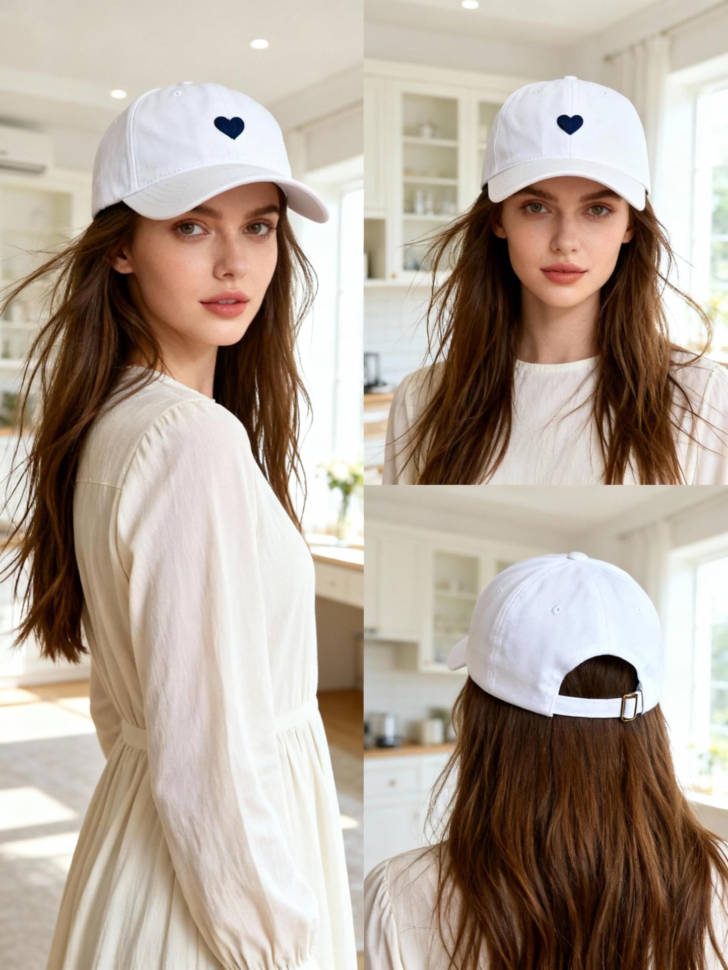 JYNBELSOR Heart Embroidered Baseball Cap, Cotton Adjustable Hat for Women Mom Hat Plain Cap White
