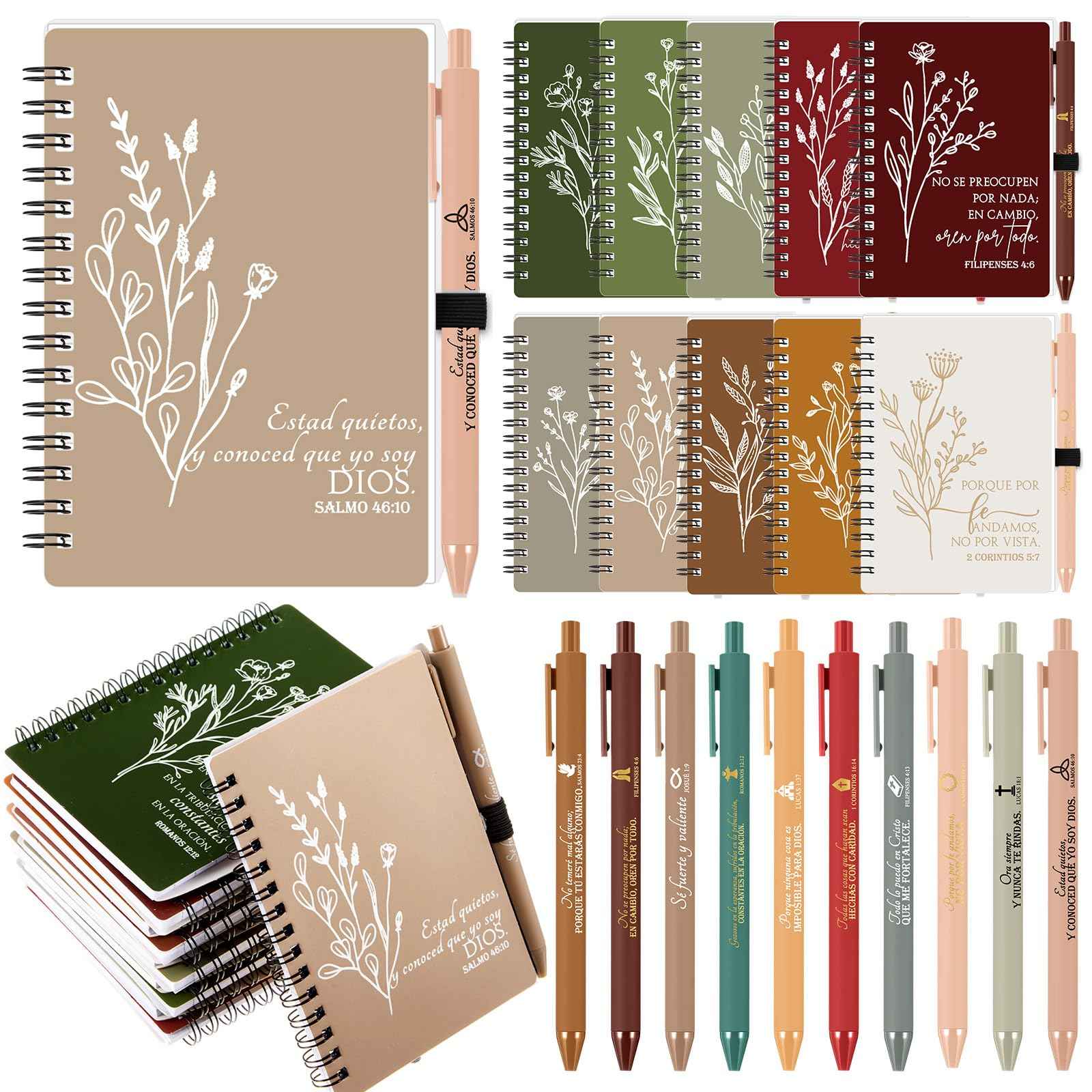 Kosiz 30 Sets Spanish Christian Gifts Christmas Bible Verse Pocket Spiral Notebooks Inspirational Small Journal and Pens for Fall Thanksgiving(Christmas Colors,Boho Flower)
