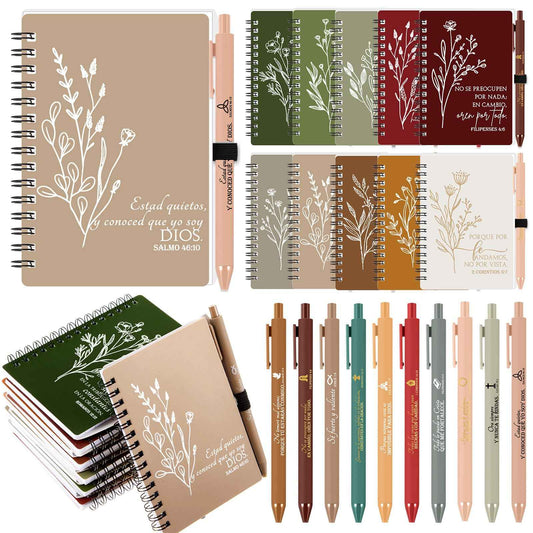 Kosiz 30 Sets Spanish Christian Gifts Christmas Bible Verse Pocket Spiral Notebooks Inspirational Small Journal and Pens for Fall Thanksgiving(Christmas Colors,Boho Flower)