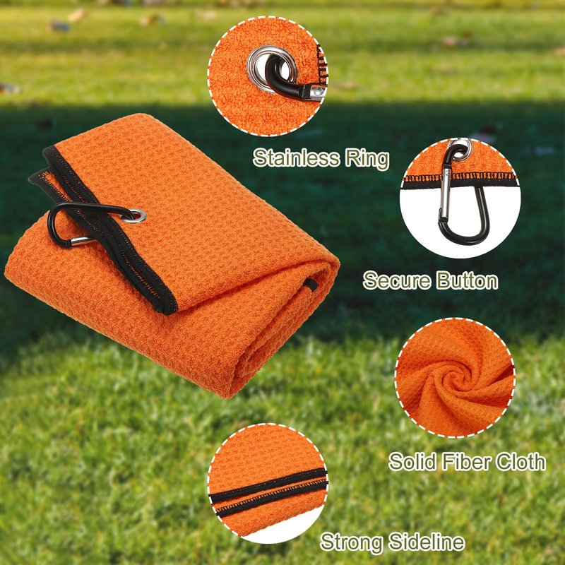 PATIKIL 24"x16" Golf Towels Golf Microfiber Waffle Pattern Towel Set Club Groove Cleaner Brush Foldable Divot Tool with Magnetic Ball Marker for Men Women, Orange Towel
