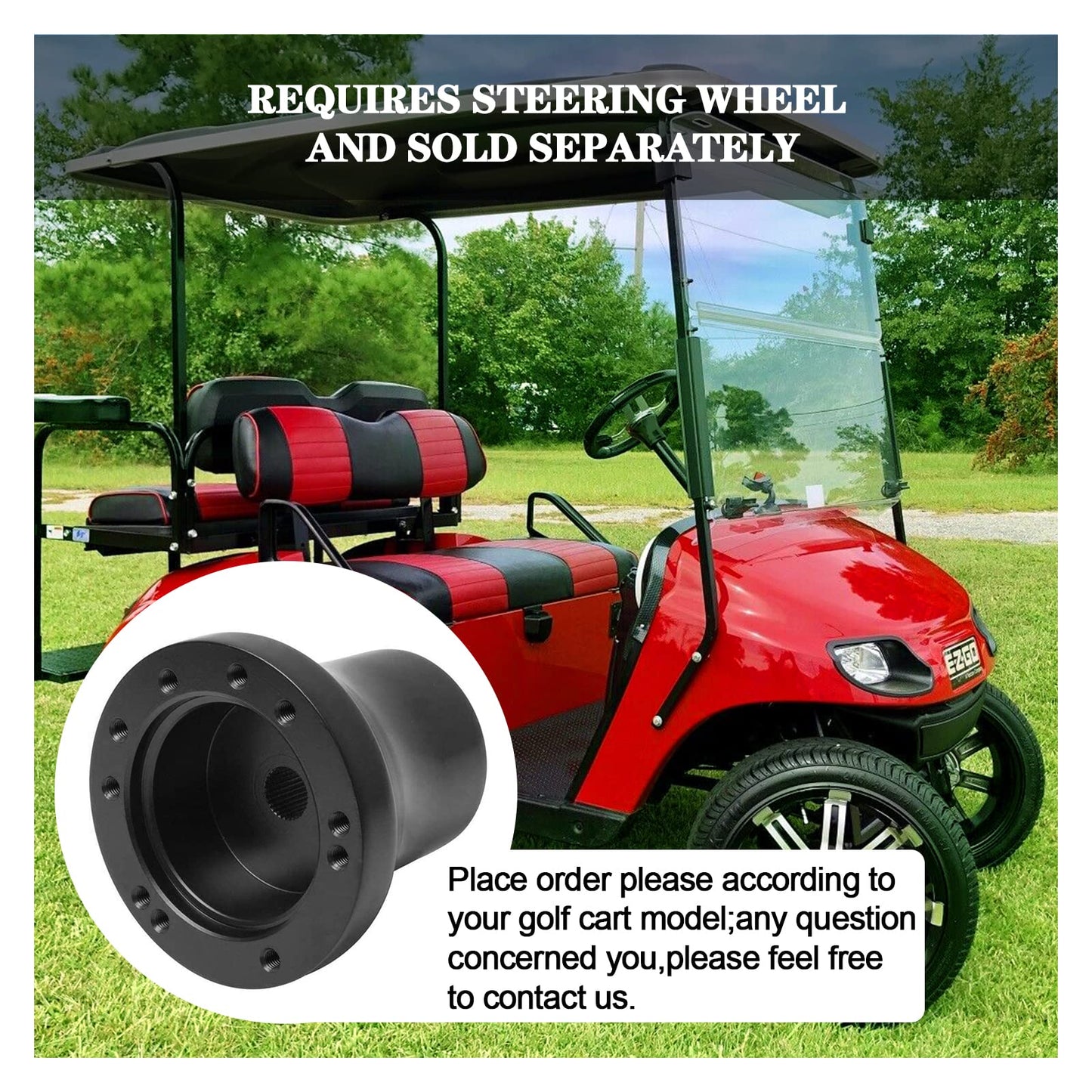 Golf Cart Steering Wheel Fit for EZGO RXV & TXT, Club Car DS, Club Car Precedent, Yamaha, Most Golf Cart (A Yamaha Adapter - Black)