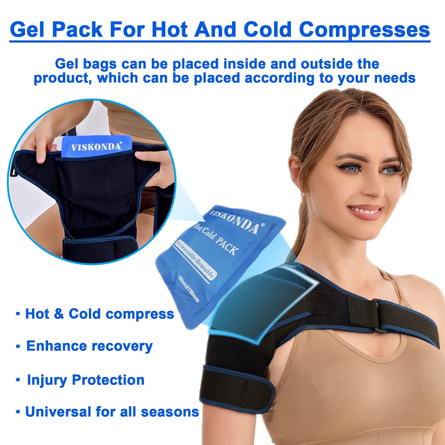 VISKONDA Shoulder Brace Sling Immobilizer and Compression Sleeve,Rotator Cuff Injury Supports for AC Joint Pain Relief,Arm Stability,Tear,Bursitis,Swelling,Tendonitis,for Men and Women (Black,Large)