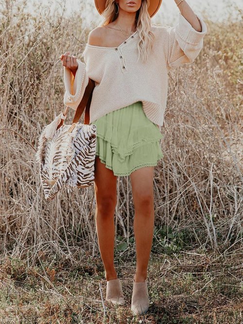 Aoudery Flowing Shorts - Women's Casual Boho Ruffle Tiered Skorts | High Waist Mini Golf & Tennis
