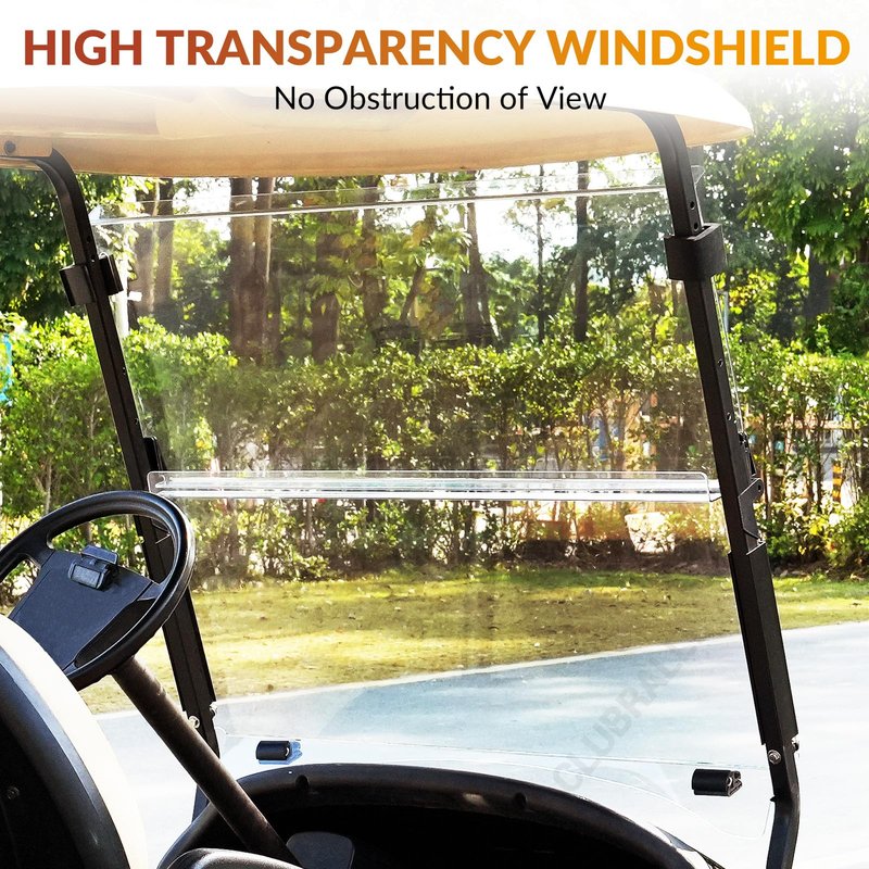 CLUBRALLY Golf Cart Windshield, Fold Down and Anti-UV Windshield Kit for 2004-Up Club Car Precedent/ Tempo/ Onward Golf Cart, 37.5"W X 31.9"H, Clear