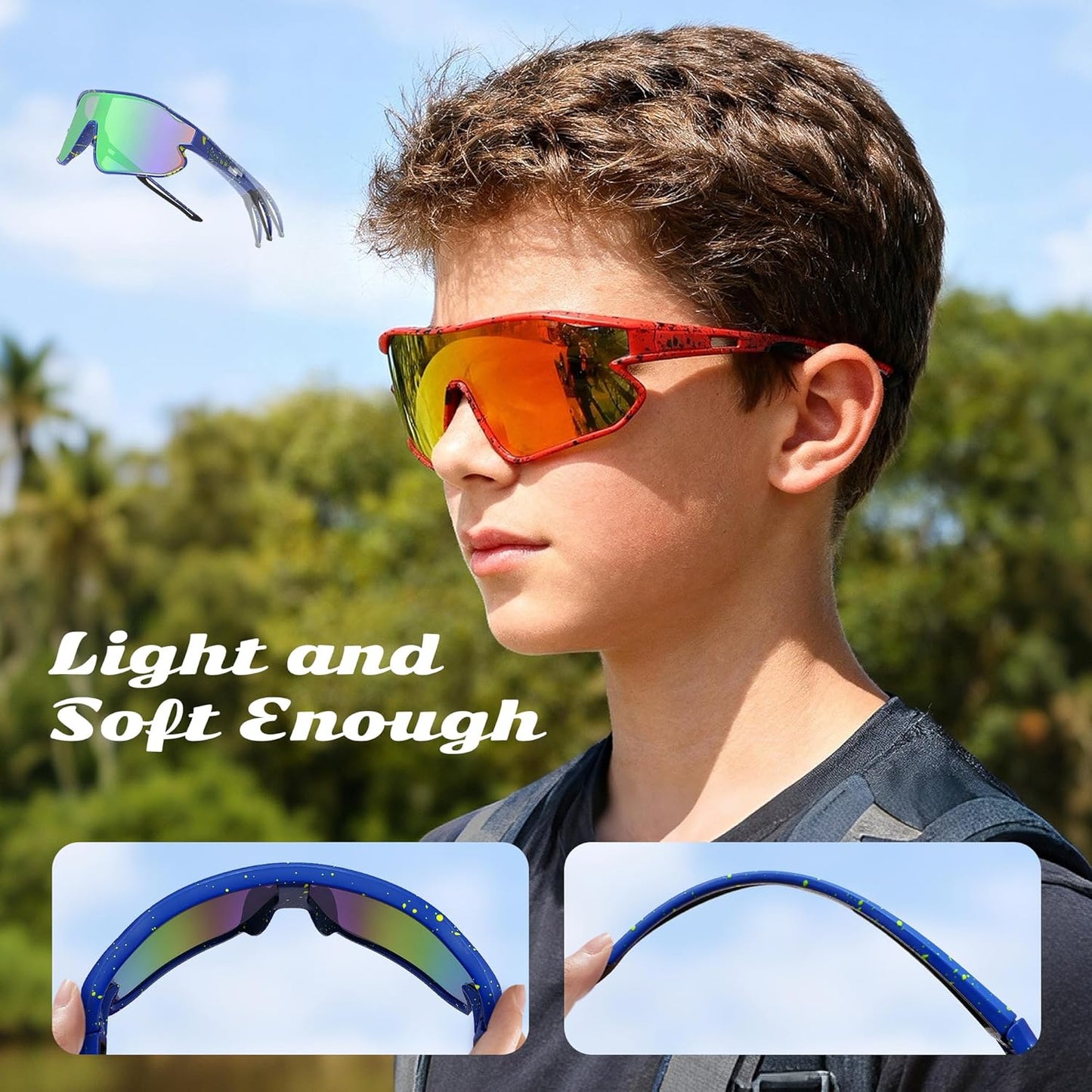 Skiennix Unisex Youth Cycling Sunglasses - UV400 Wraparound Baseball Shades for Outdoor & Indoor Sports