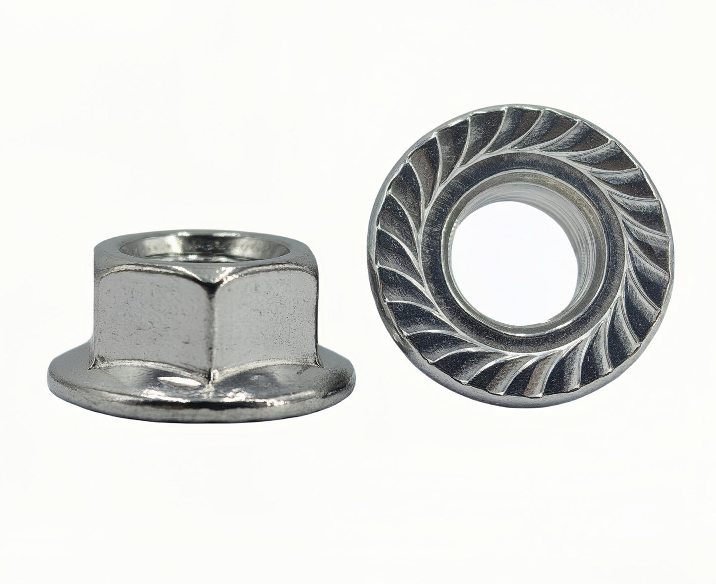 M12x1.25 Serrated Flange Hex Lock Nuts 8 Pcs 304 Stainless Steel 18-8, Full Thread, Hex Drive, Bright Finish