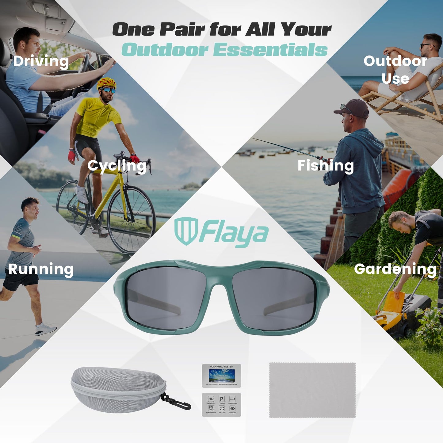Flaya Polarized Sport Sunglasses for Men & Women｜Ideal for Golf, Fishing, Running, Cycling, Driving｜UV400 Protection, Scratch-Resistant, M-L Wraparound, Lightweight TR Frame with Rubber Nose Pads