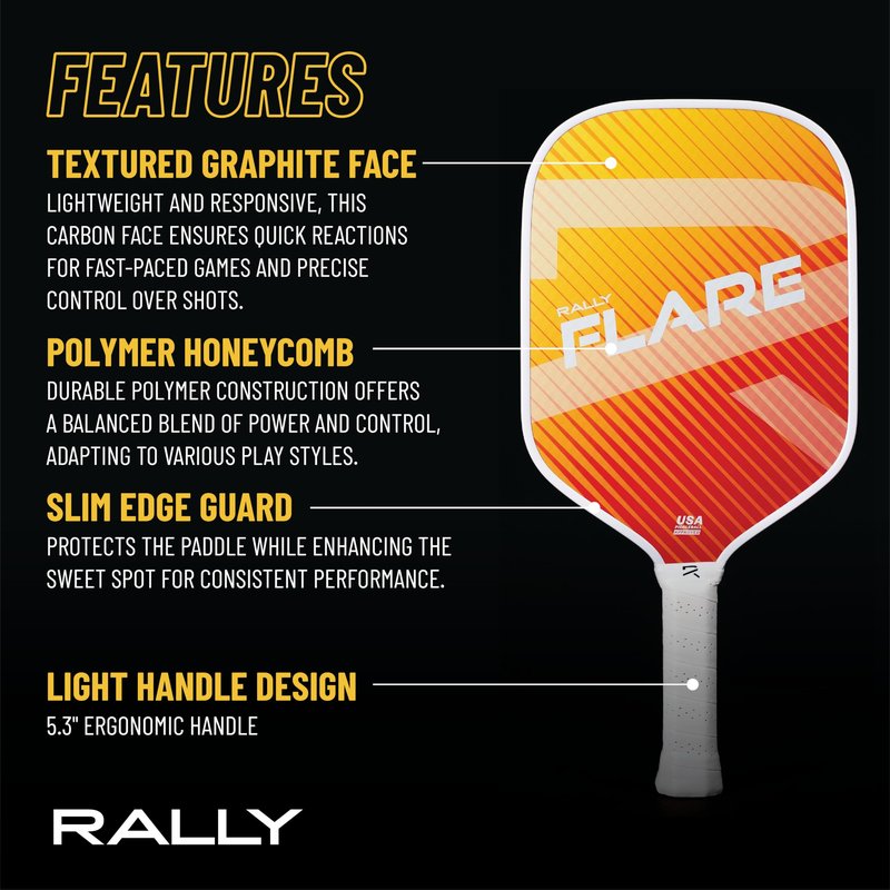 Rally Flare Graphite Pickleball Paddle – 2025 Version | Lightweight Design, Durable Polymer Core, Carbon Face, USAPA Approved (2025 Orange)