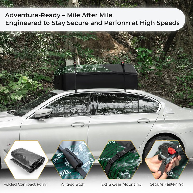 Soft Shell Car Rooftop Cargo Carrier 21 Cubic Feet Waterproof Car Roof Top Bag Roof Rack Luggage Cargo Storage for Universal Vehicles with/Without Rack Include Tie-Down Straps
