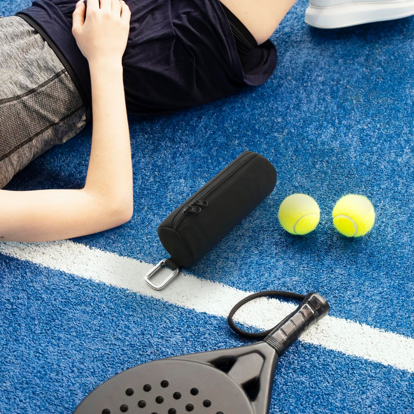 Easecos Padel Ball Holder Portable Paddleball Storage Bag with Metal Hook, Paddle Tennis Ball Carry Bag Holds 3 Pcs Regular Paddleball, Tennis Training Accessories Pouch