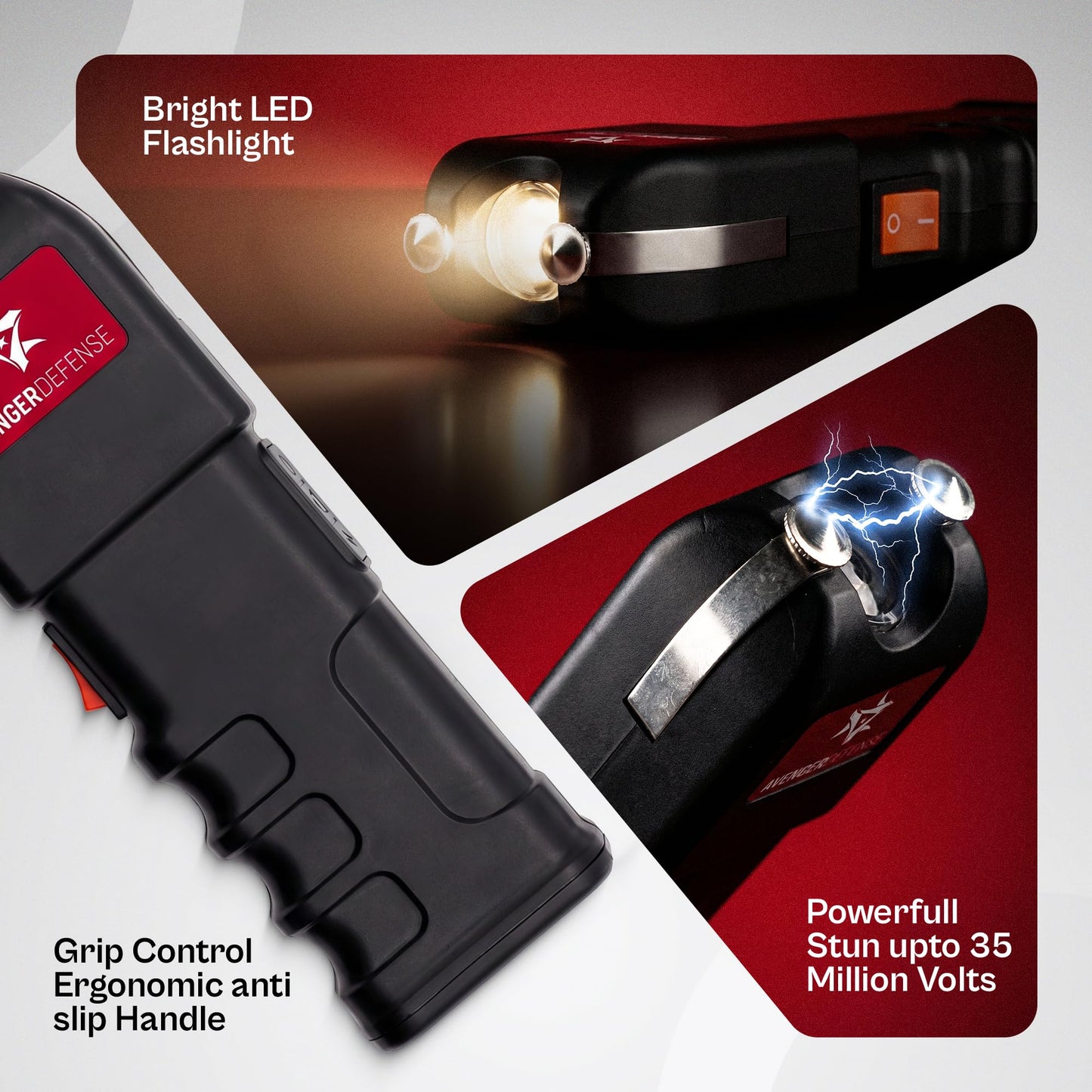 Avenger Defense LED Flashlight Stun Gun for Self Defense- Rechargeable Self-Defense Tool, Strong Electric Charge Effect Stun Gun Flashlight, Compact Design