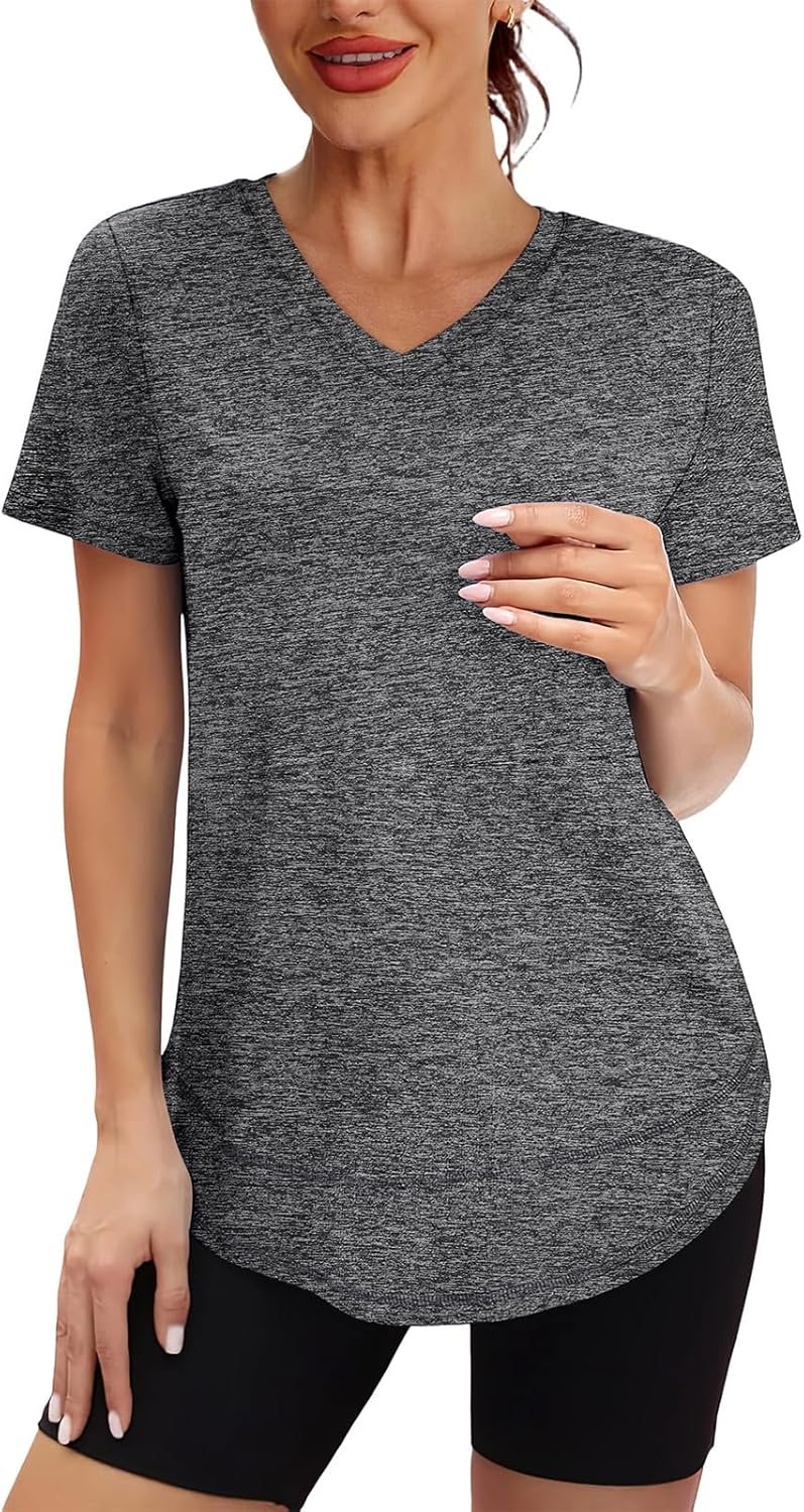 XIEERDUO Women's Quick-Dry Workout Tops - Short Sleeve V-Neck Shirts for Hiking & Running | S-3XL