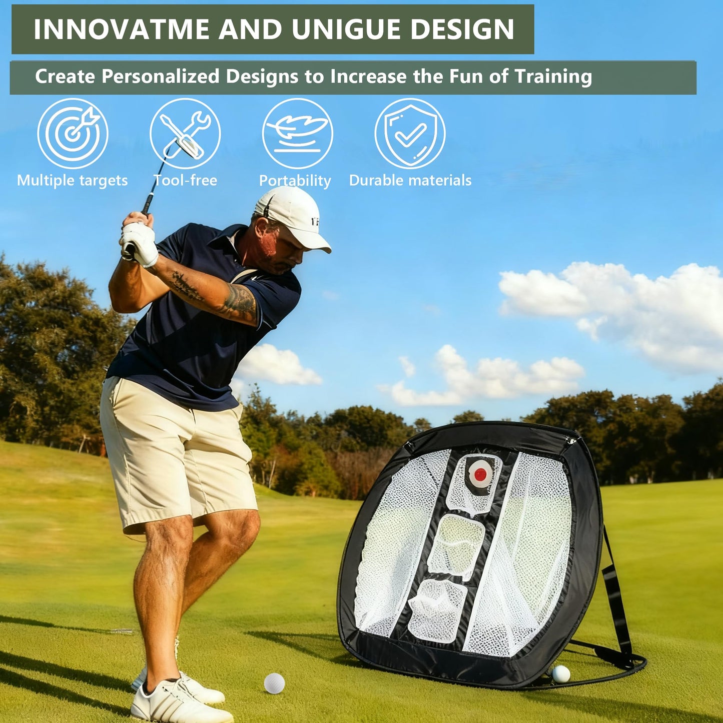 Pop-Up Golf Chipping Net Set with Mat & 8 Practice Balls- Professional Golf Chipping Practice Ideal for Indoor and Outdoor Training- - Gifts for Men, Golfers, Teenage Boys and Beginners