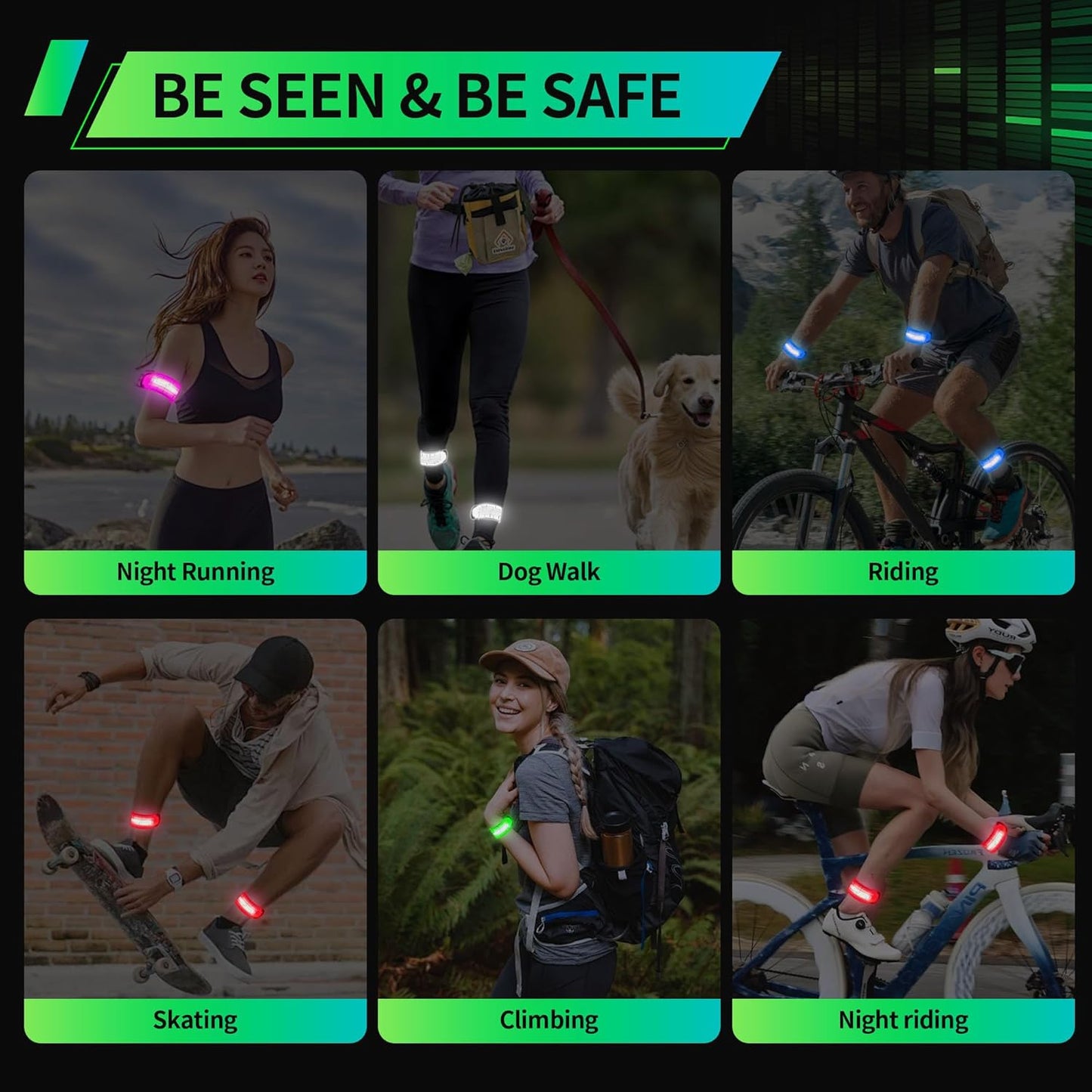 Skiennix LED Armband - Rechargeable Safety Light for Running & Night Activities | High Visibility Reflective Gear