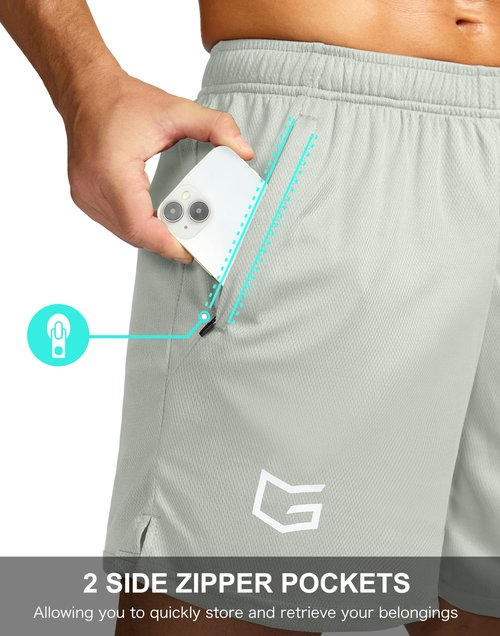 G Gradual Men's 7" Workout Running Shorts Quick Dry Lightweight Gym Shorts with Zip Pockets(Platinum Grey,L7_L)