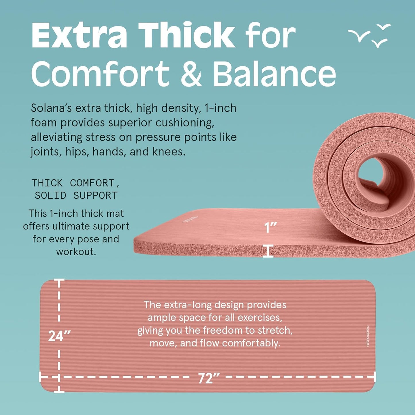 Retrospec Solana Yoga Mat - 1" Thick Non-Slip Exercise Mat with Nylon Strap for Home Workouts